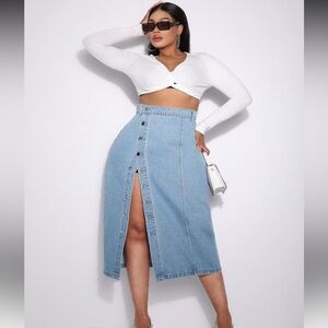 Denim Button-Front Midi Skirt